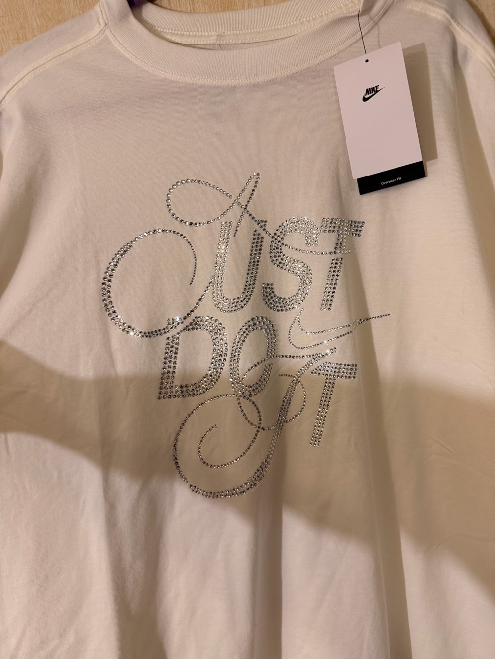 Nike Cream Tee with Rhinestone 'Just Do It' Script - Picture 3 of 5